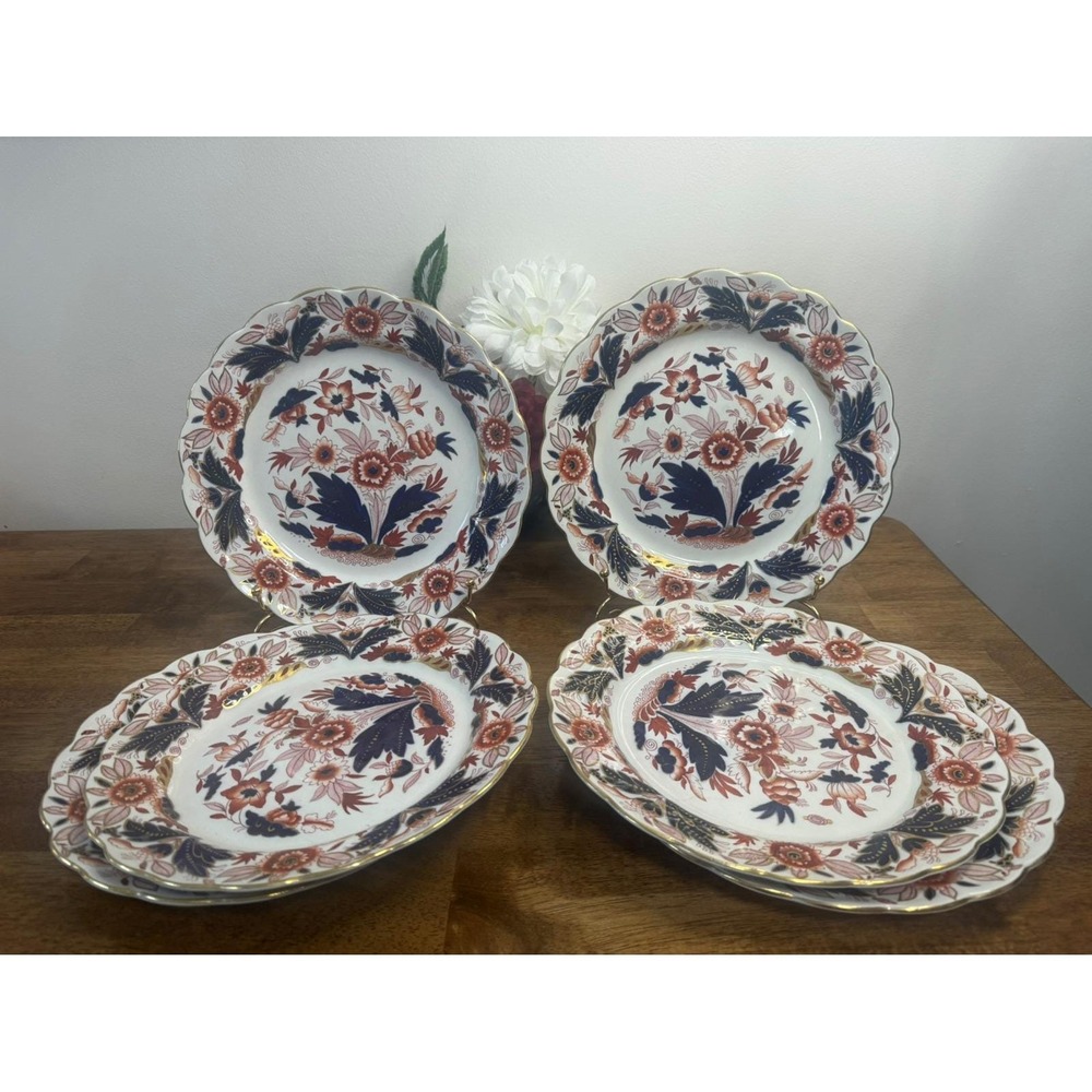 Booths Dovedale Ironstone Dinner Plates Set 6 Red Blue Gold Floral England Set